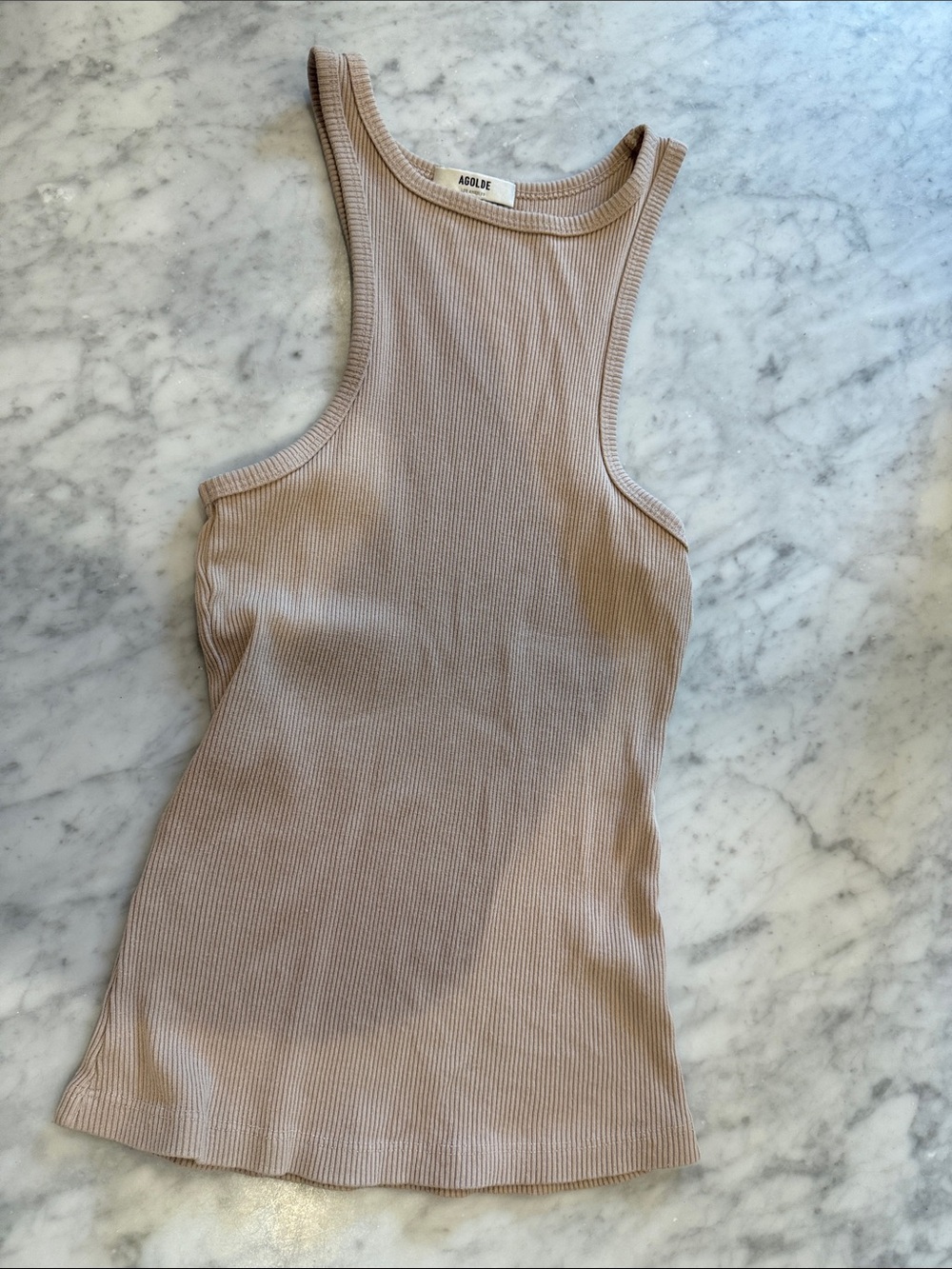 Agolde Slim Ribbed Racerback Tank in Taupe